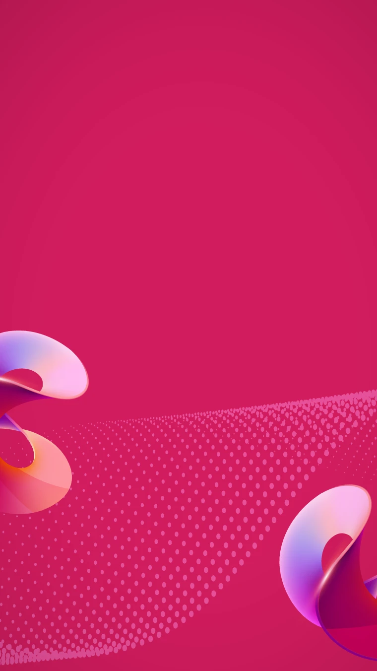 cerise-colored background with wavy illustrations