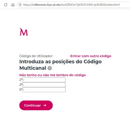 Exemplo de página fraudulenta