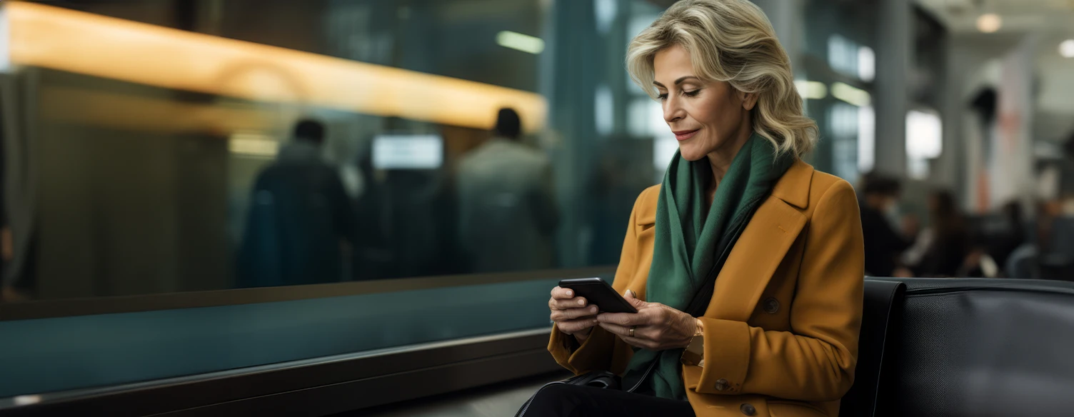 Woman looking at her phone and smiling