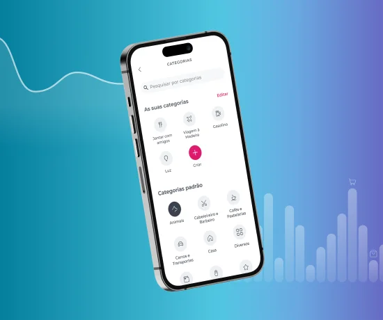 Telemóvel com as categorias da área Gerir da App Millennium