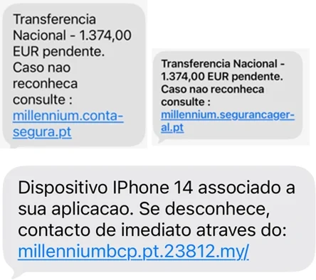 Exemplo de mensagens fraudulentas
