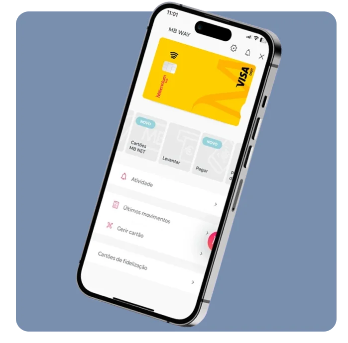 Área MB WAY da App Millennium no ecrã de um smartphone