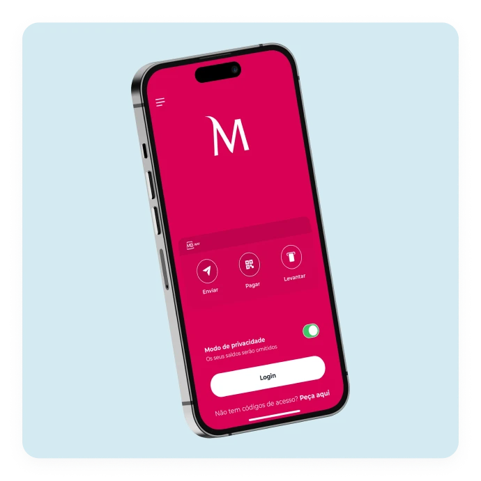 Telemóvel com a App Millennium e um fundo de cor azul bebé