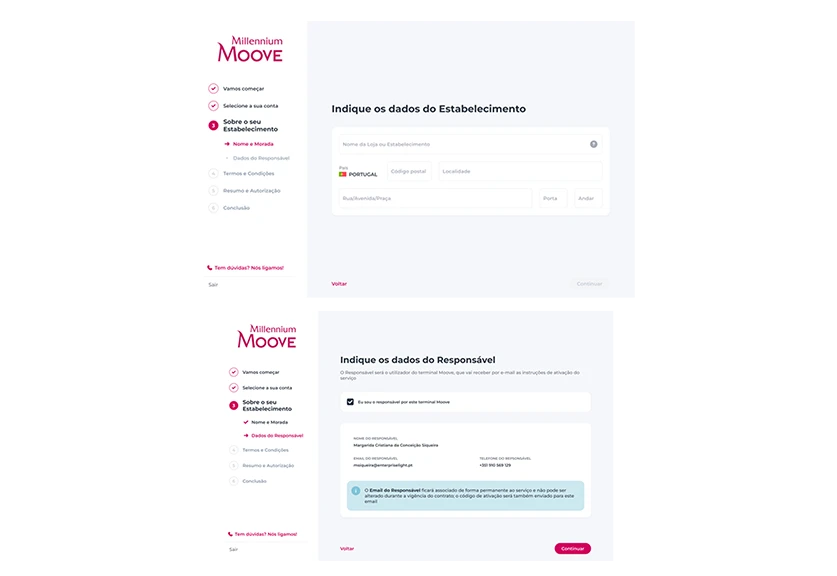 ecrân de dados do estabelecimento