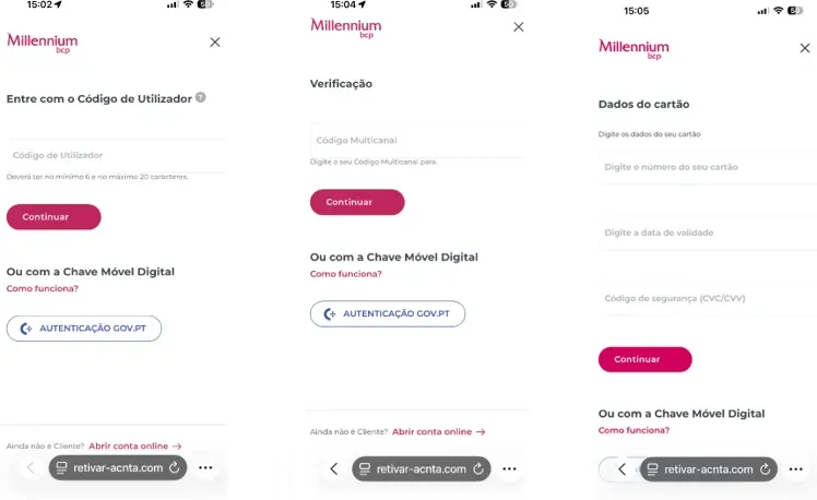 Exemplo de páginas fraudulentas