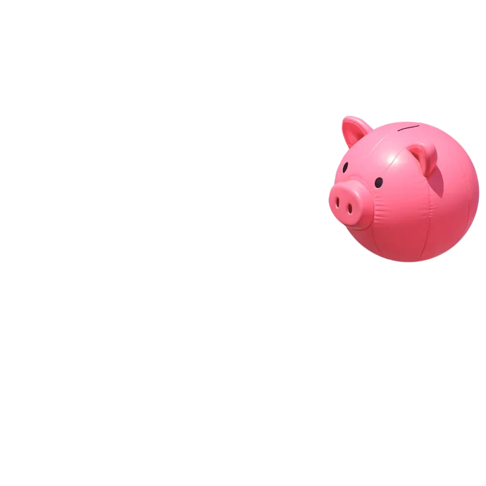 Bóia cor-de-rosa com o formato de um porquinho mealheiro