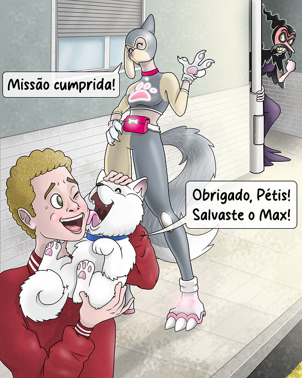 Pétis observa um rapaz a abraçar o seu cão Max, feliz por o ter recuperado.