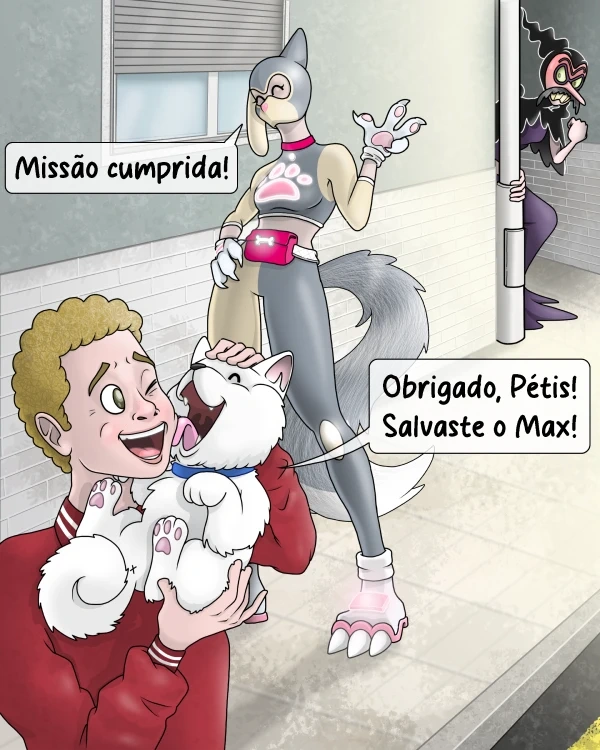 Pétis observa um rapaz a abraçar o seu cão Max, feliz por o ter recuperado.
