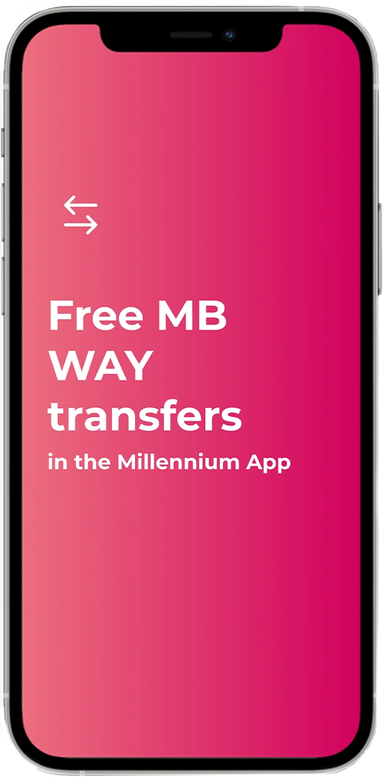 phone with message: Free MB WAY transfers in the Millennium App